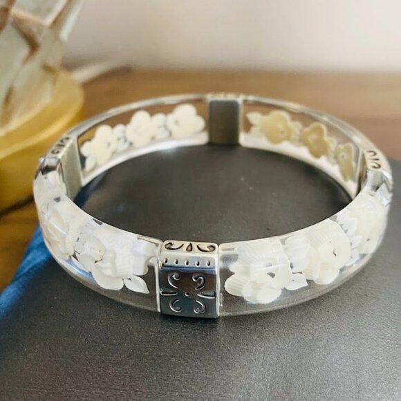 Brighton Clear Lucite 3-D Orchid Floral Bracelet Bangle - Picture 6 of 7